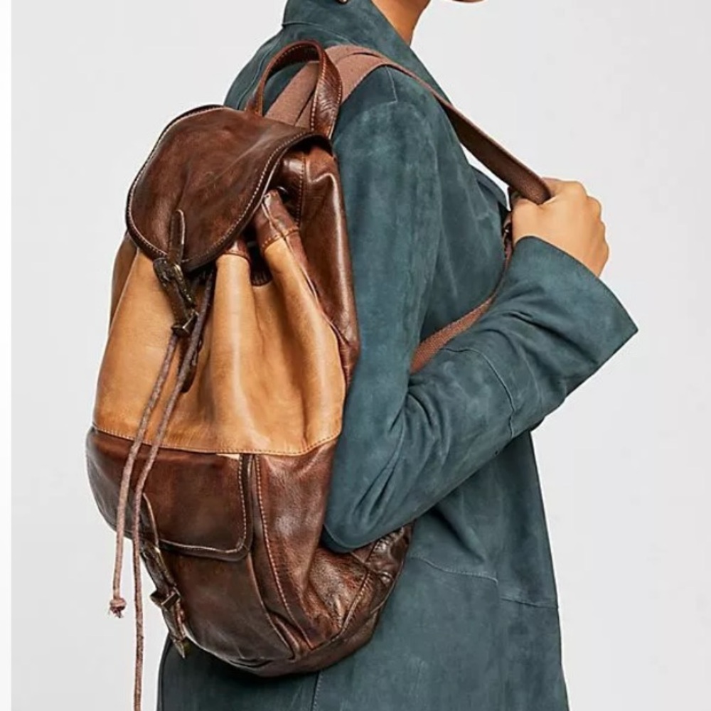 Free People Two-Tone Brown Leather Backpack